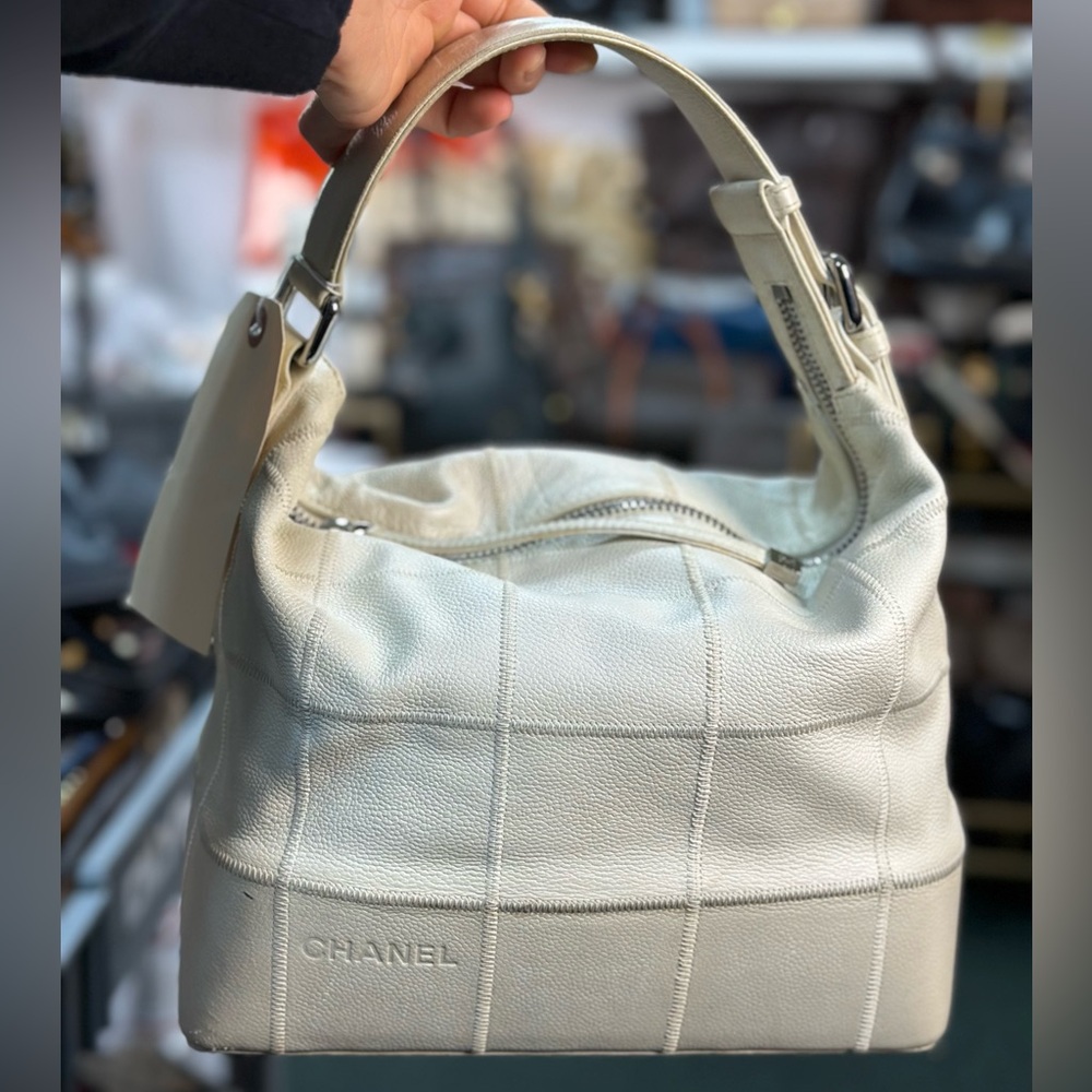 Chanel Oversized Choco Bar Caviar Leather Ivory Pearlescent Bag